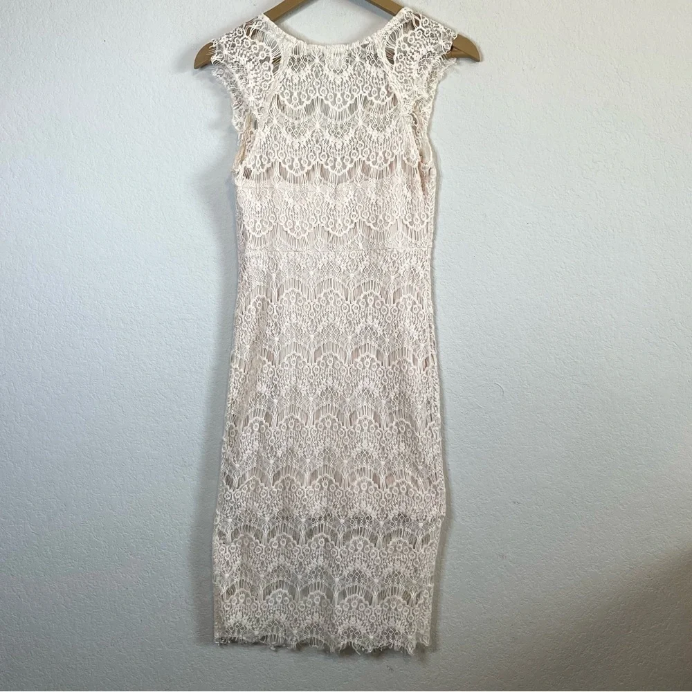 Free People Intimately Feminine Peek A Boo Lace Overlay Dress Cream Off White XS